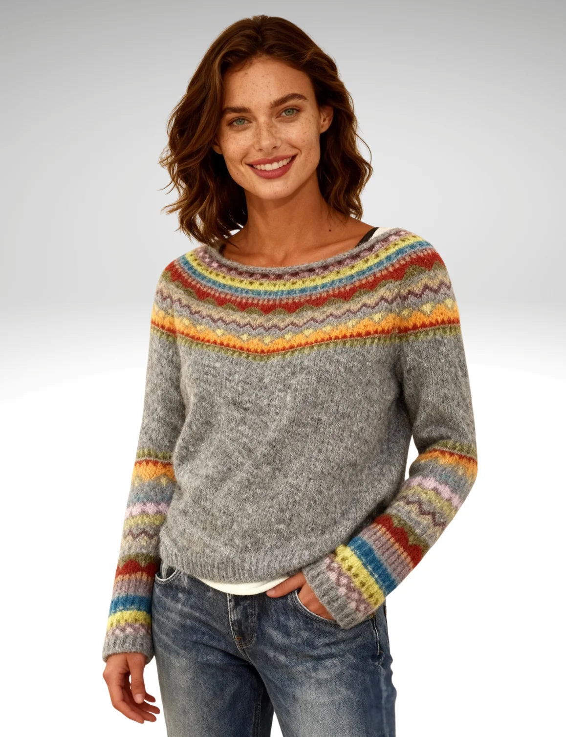 Millfield Heritage Yoke Jumper — Heather Grey Multicolour