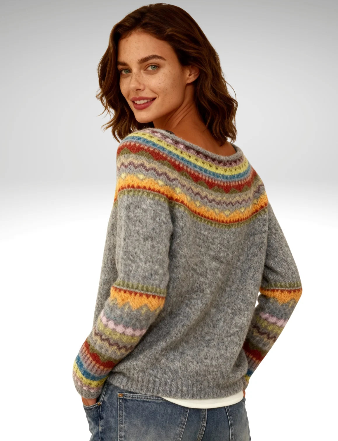 Millfield Heritage Yoke Jumper — Heather Grey Multicolour