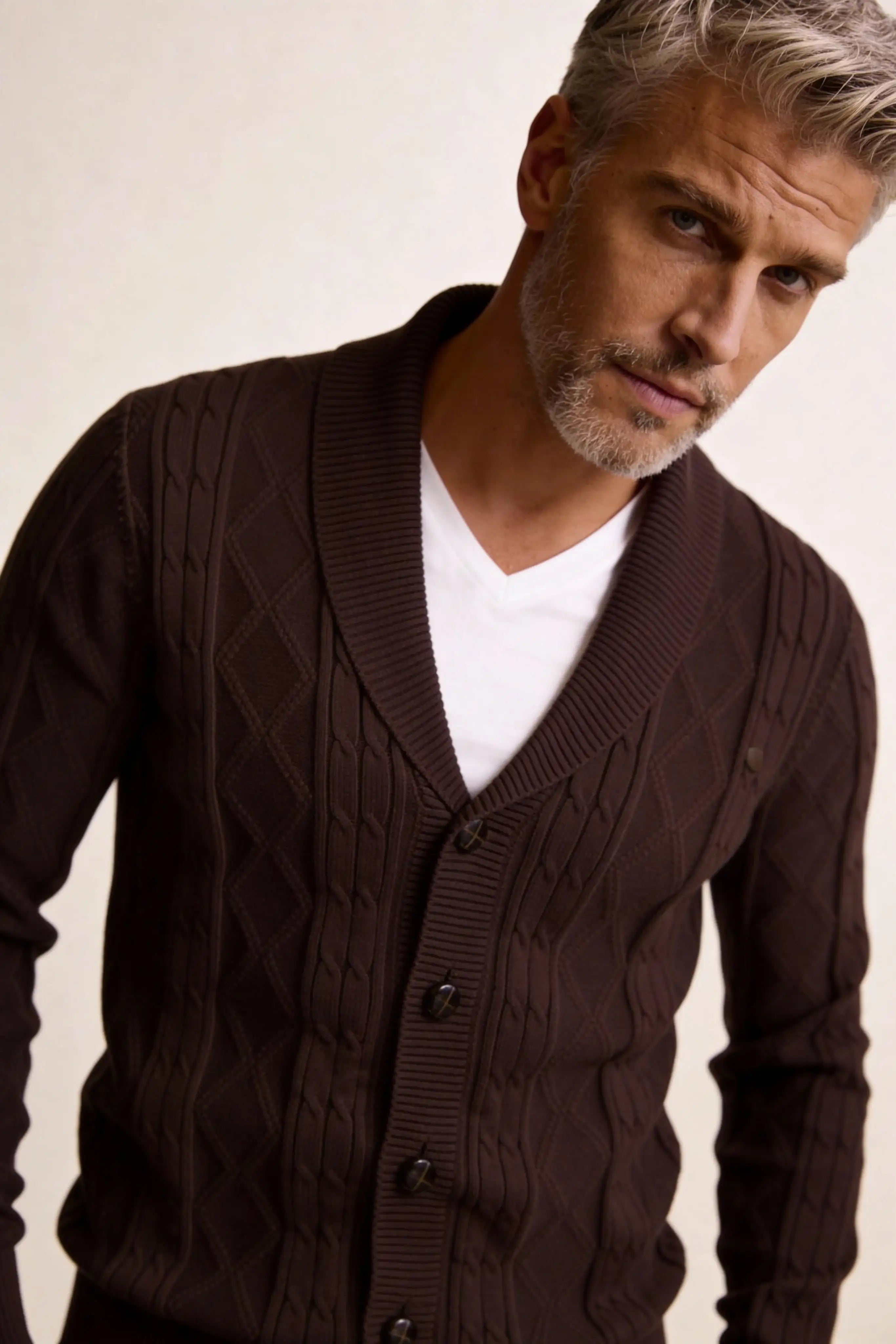 Millfield Oat Diamond Cardigan