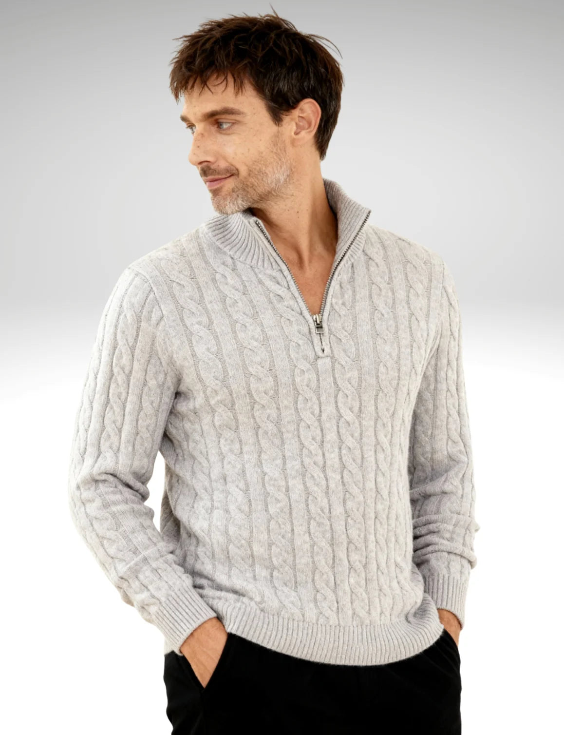 Millfield Cable Half‑Zip Jumper — Oat Melange