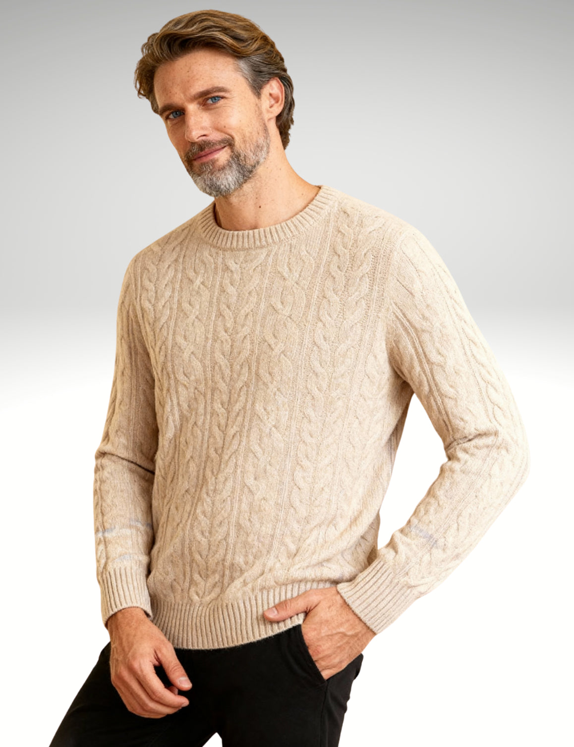 Millfield Cable Crew Jumper — Soft Oat Cream