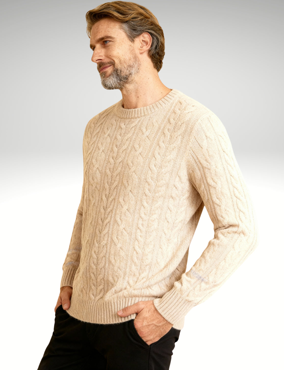 Millfield Cable Crew Jumper — Soft Oat Cream