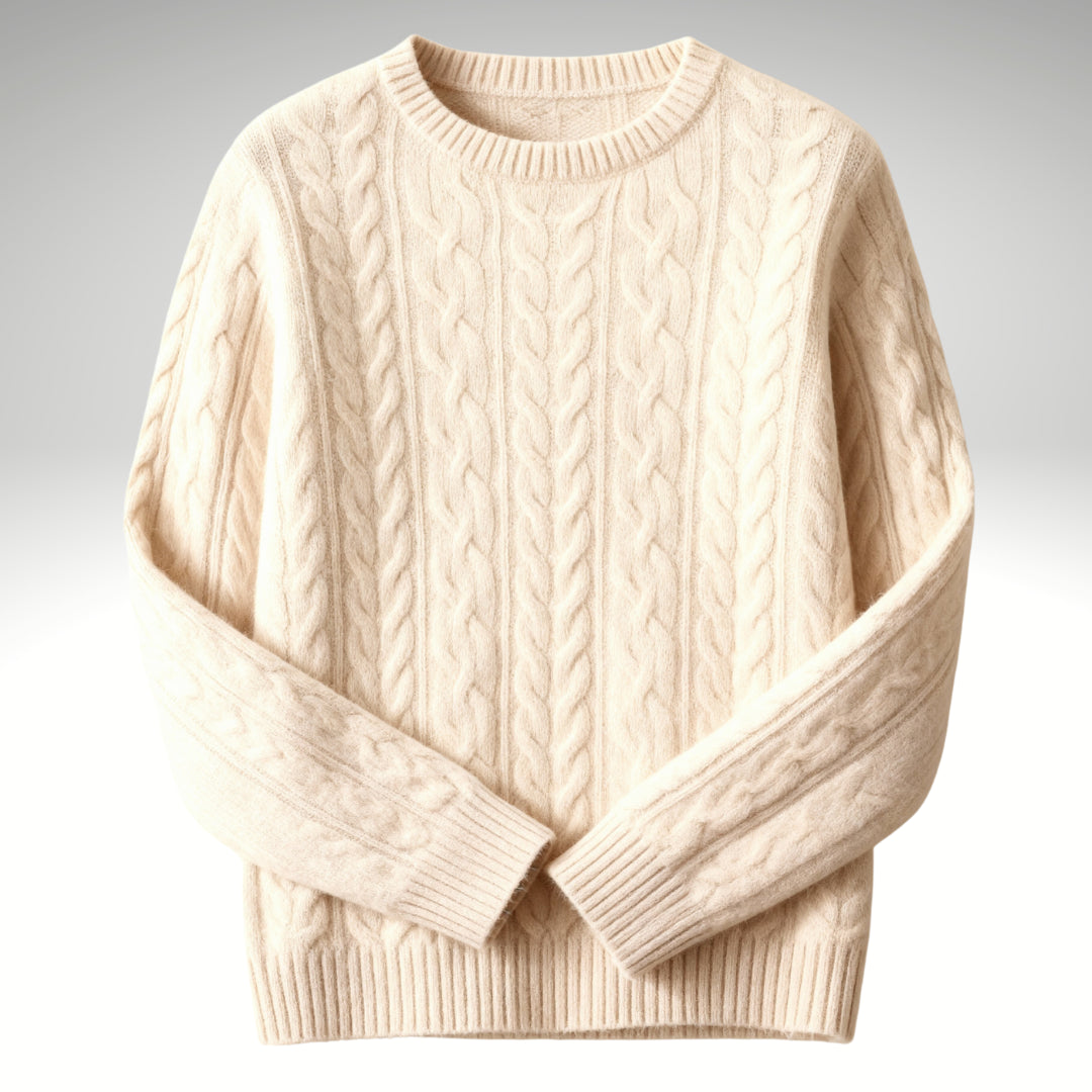 Millfield Cable Crew Jumper — Soft Oat Cream