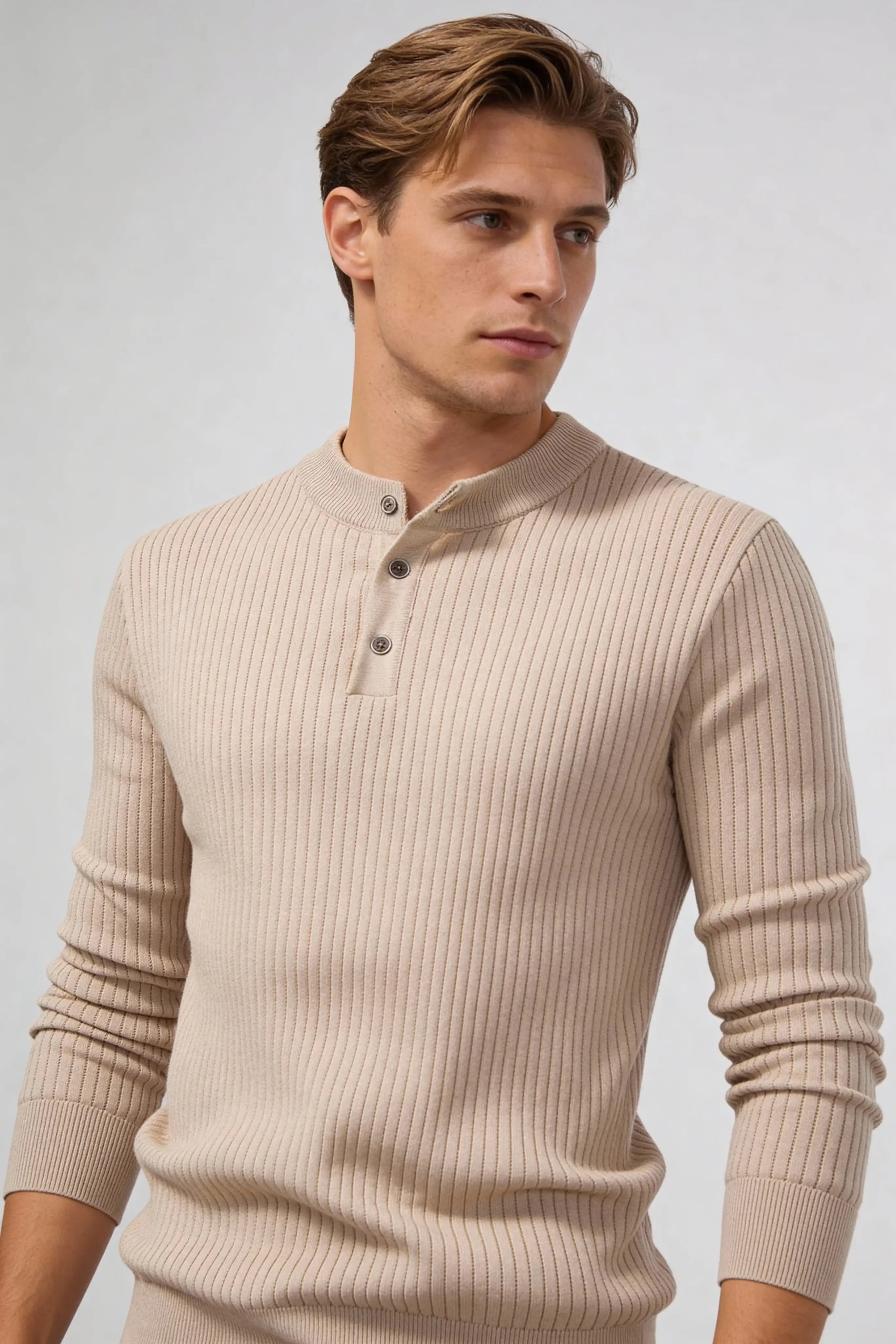 Millfield Stone Ribbed Henley