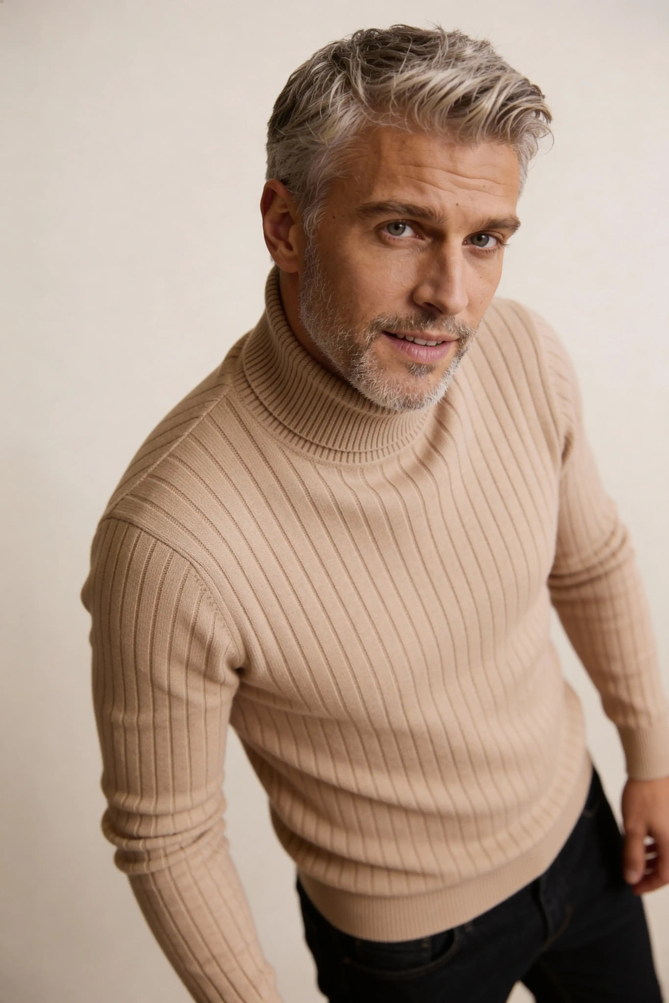 Millfield Stone Roll-Neck Jumper