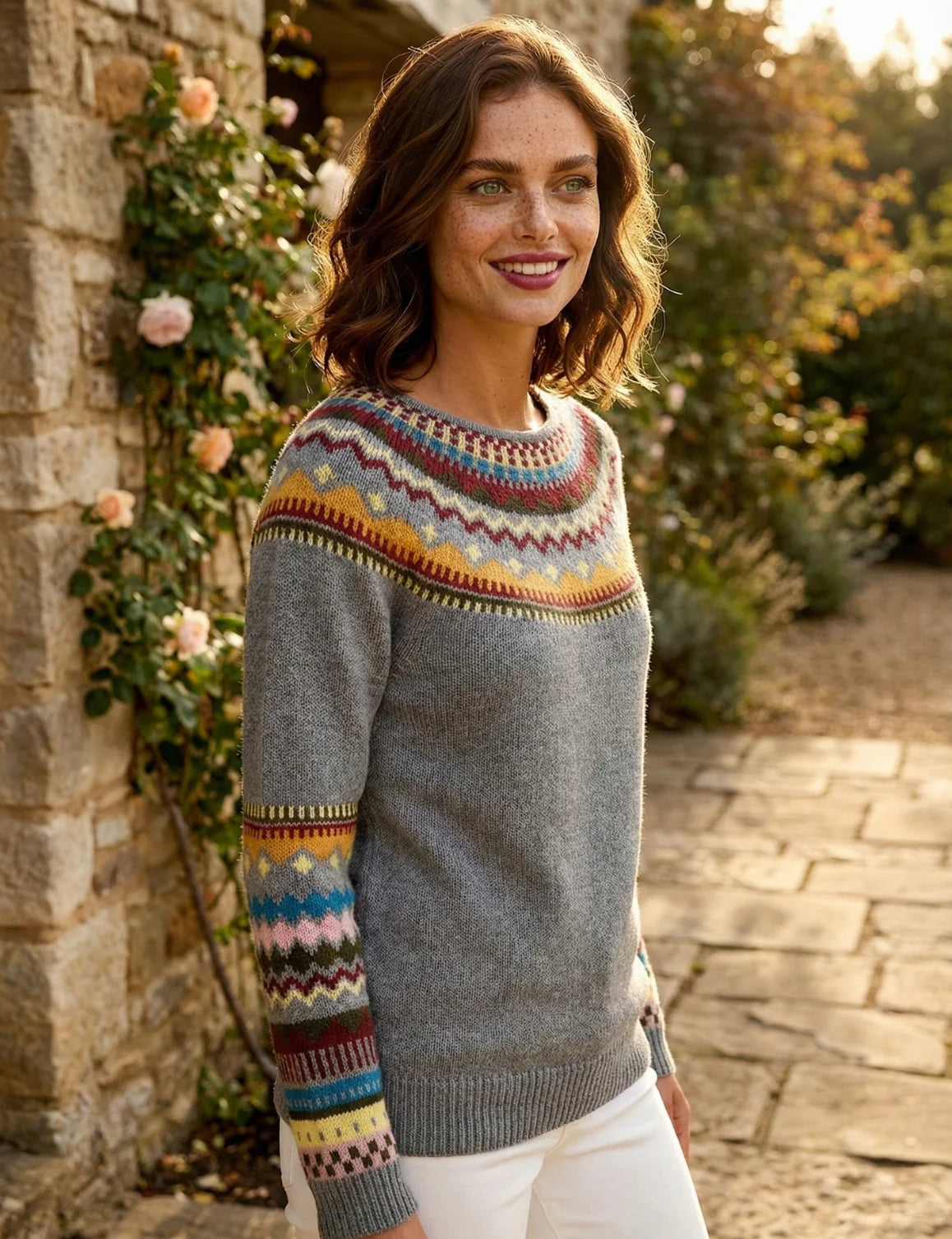 Millfield Heritage Yoke Jumper — Heather Grey Multicolour Deluxe