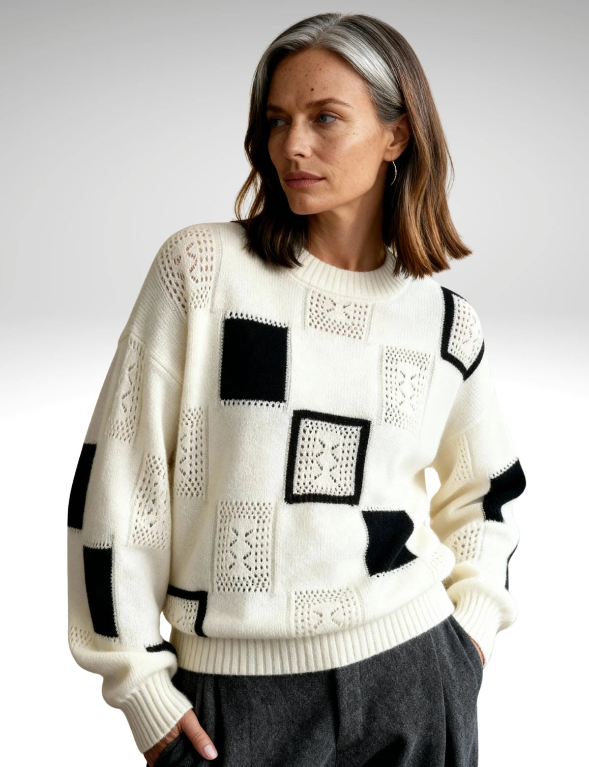 Millfield | Monochrome Patchwork Knit Jumper