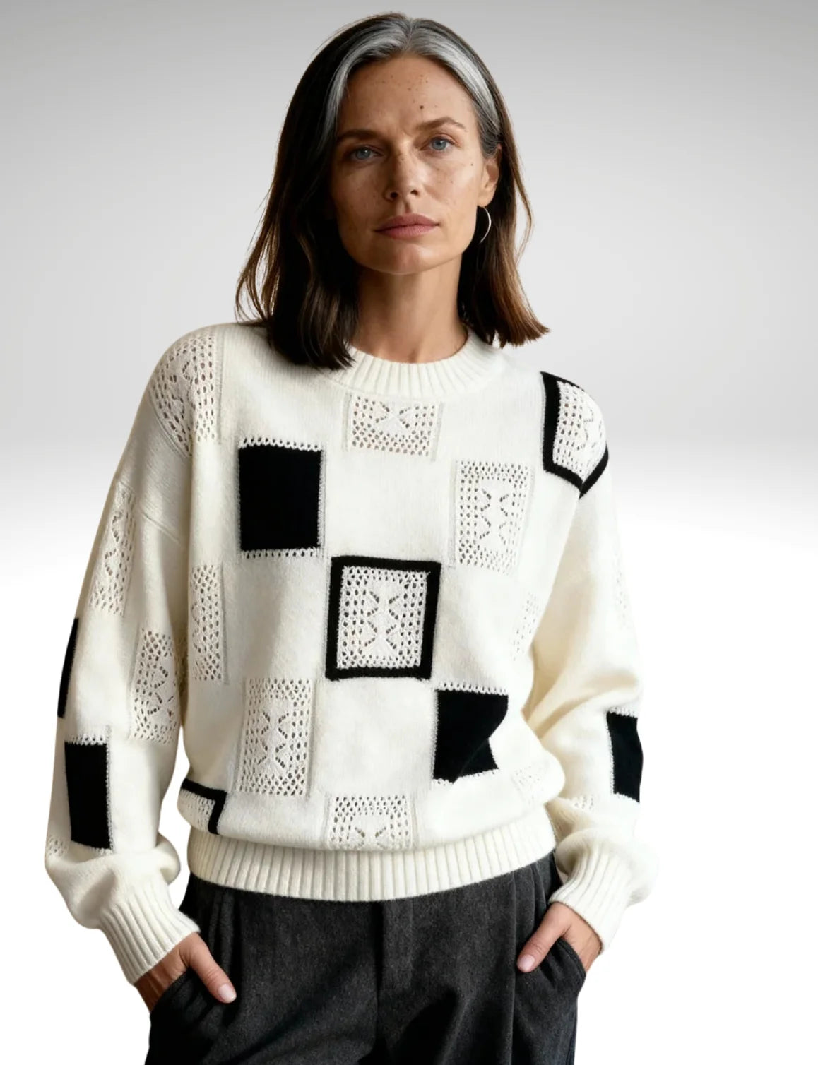 Millfield | Monochrome Patchwork Knit Jumper