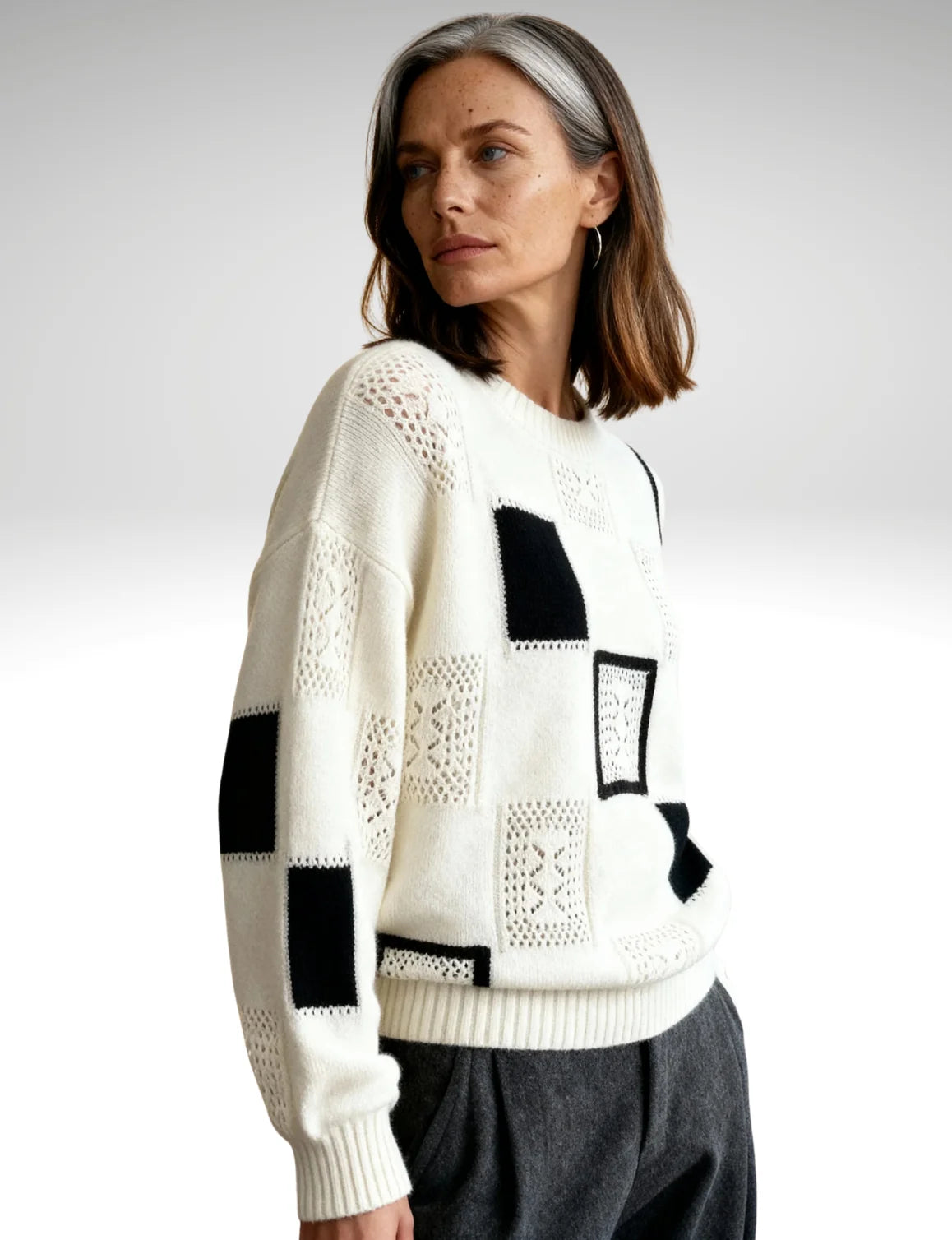Millfield | Monochrome Patchwork Knit Jumper