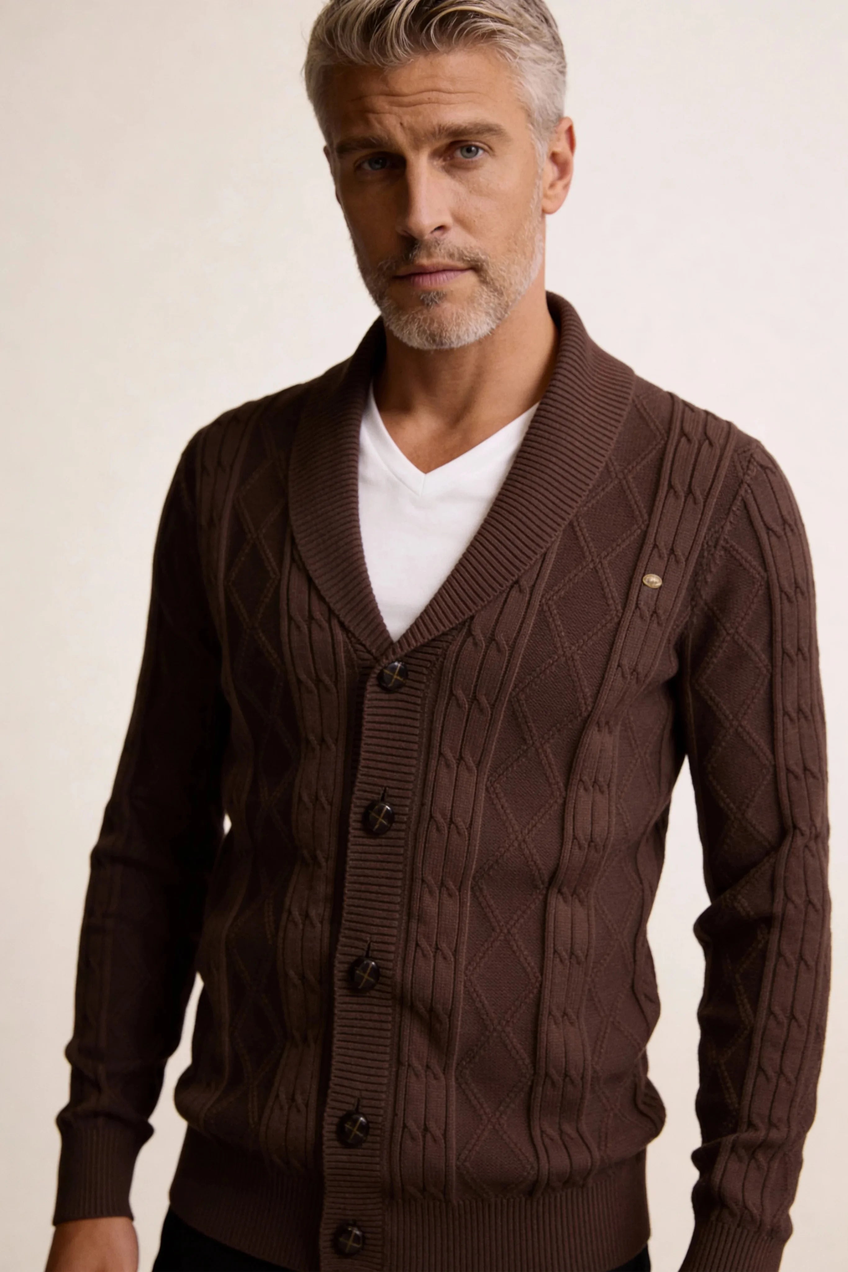 Millfield Oat Diamond Cardigan