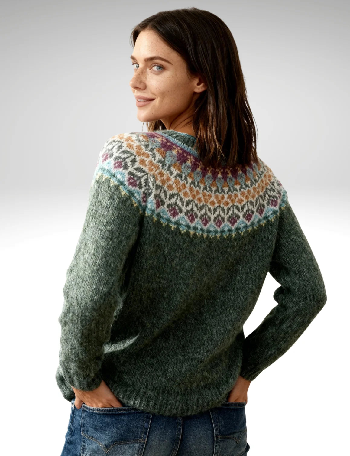 Millfield Moorland Yoke Jumper — Moss Green Multicolour