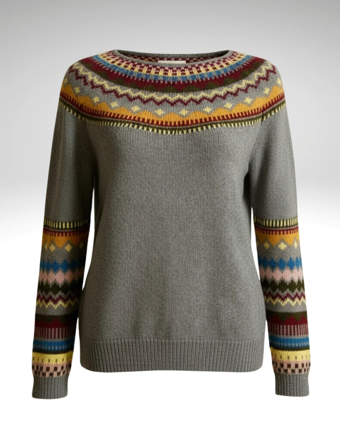 Millfield Heritage Yoke Jumper — Heather Grey Multicolour Deluxe