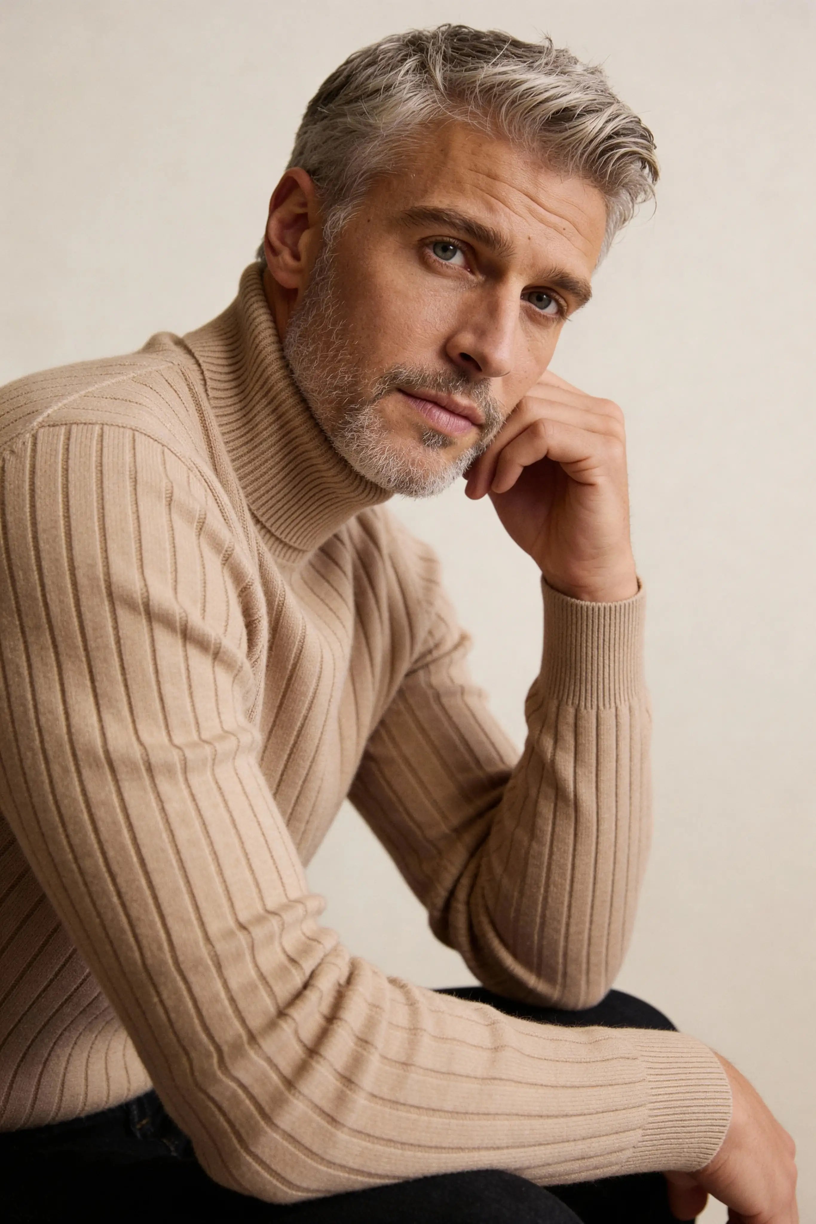 Millfield Stone Roll-Neck Jumper