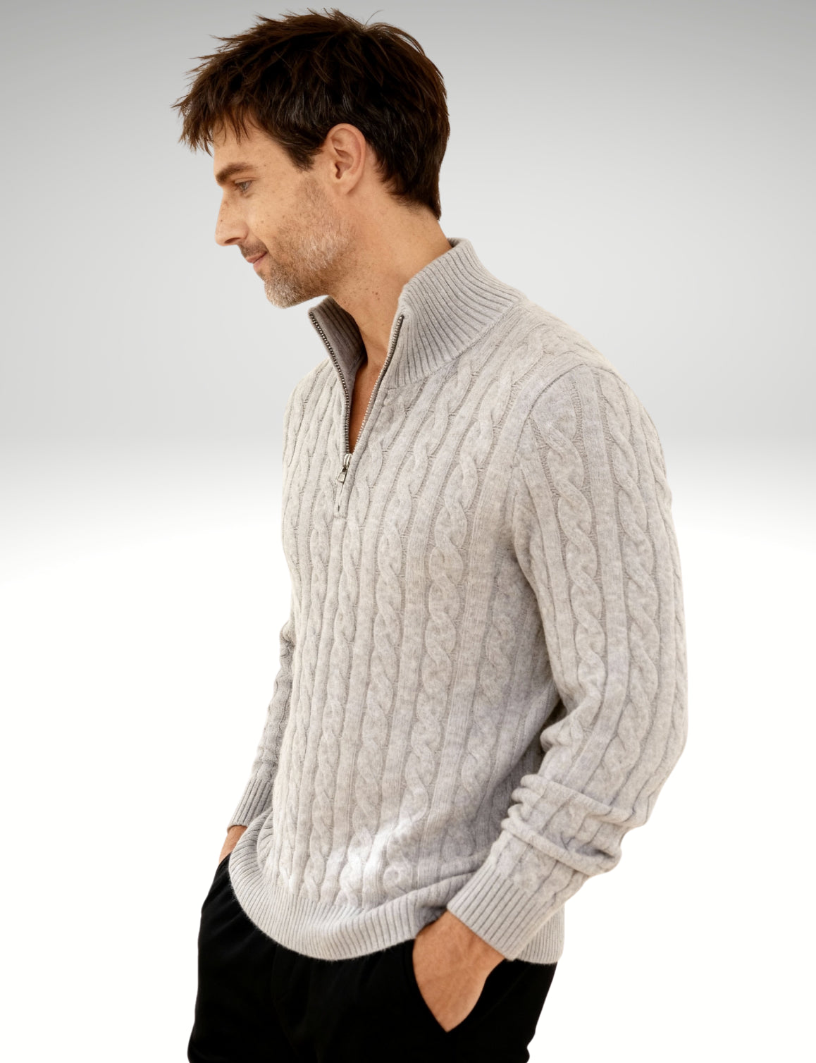 Millfield Cable Half‑Zip Jumper — Oat Melange