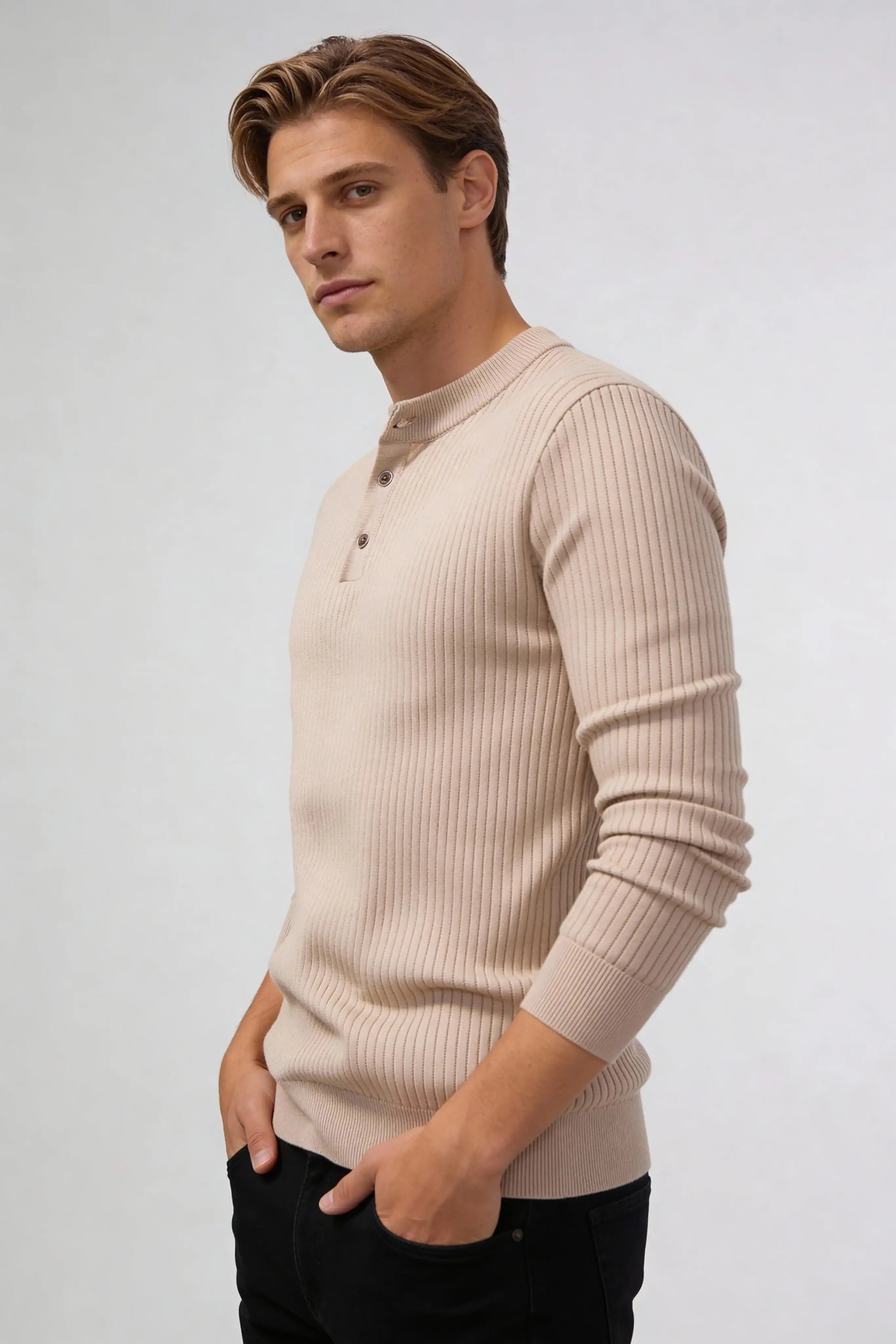 Millfield Stone Ribbed Henley