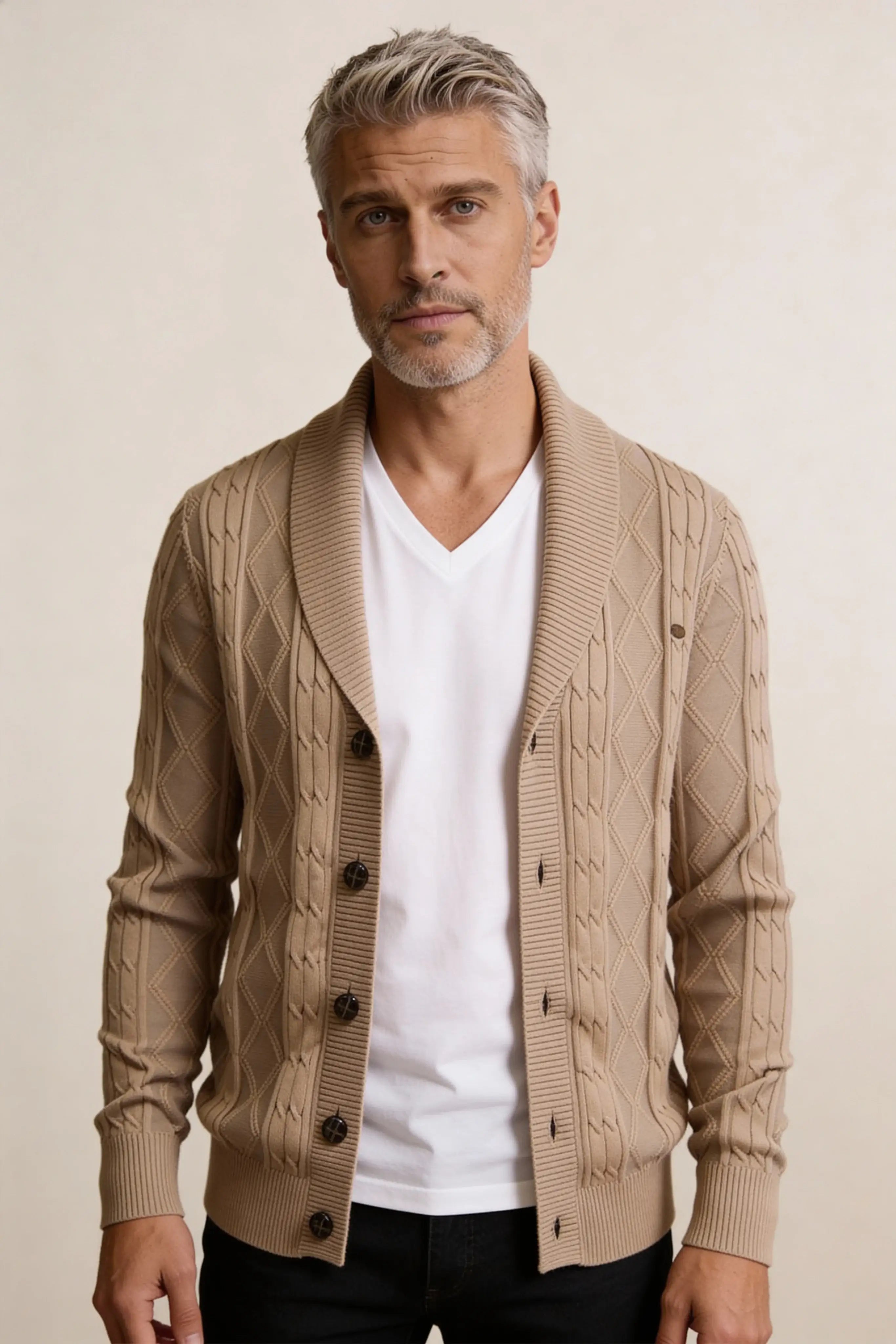 Millfield Oat Diamond Cardigan