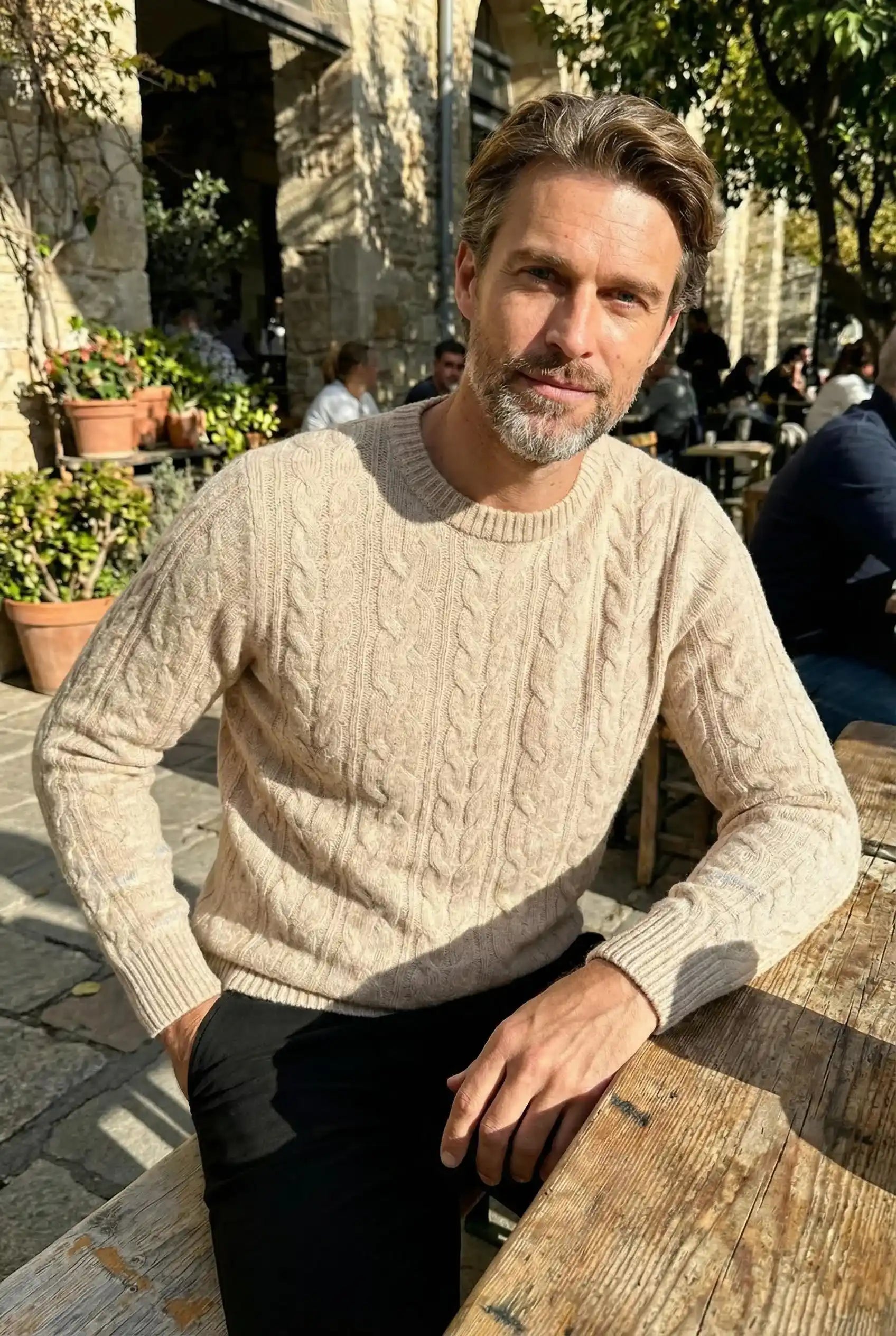 Millfield Cable Crew Jumper — Soft Oat Cream