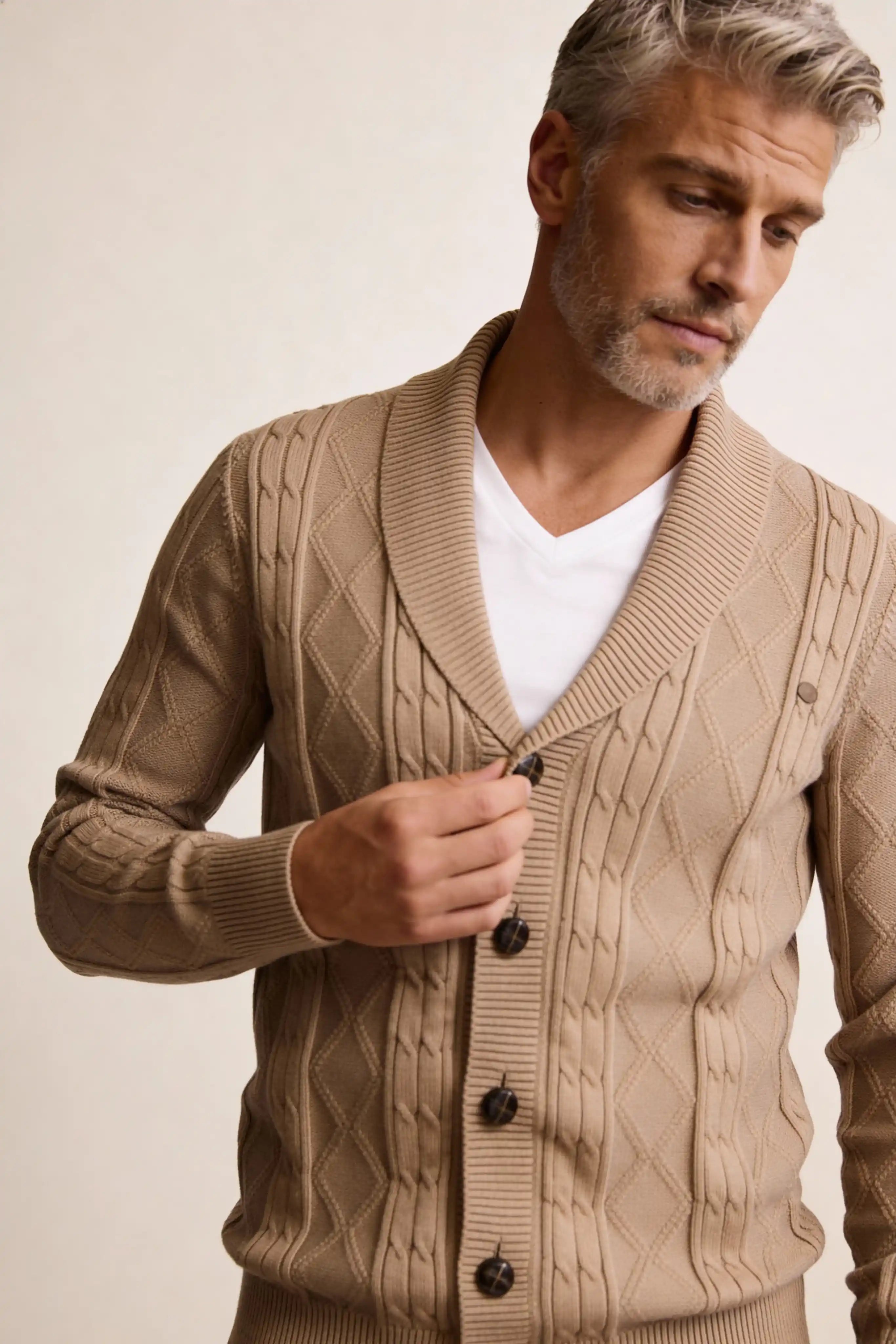 Millfield Oat Diamond Cardigan