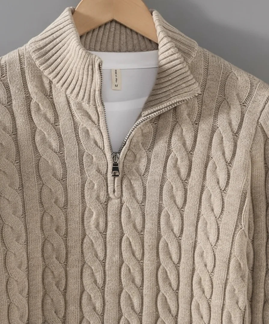 Millfield Cable Half‑Zip Jumper — Oat Melange