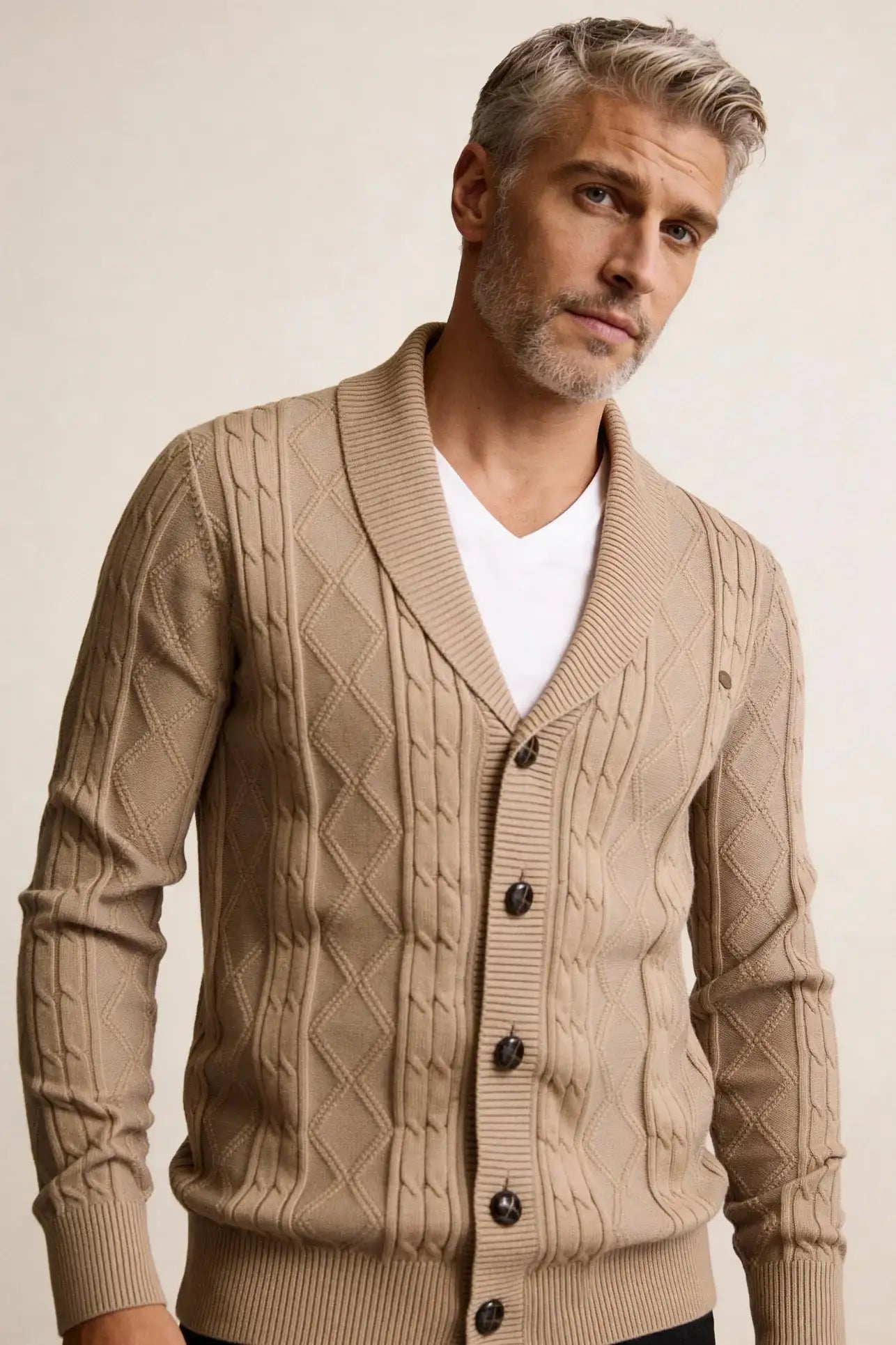 Millfield Oat Diamond Cardigan