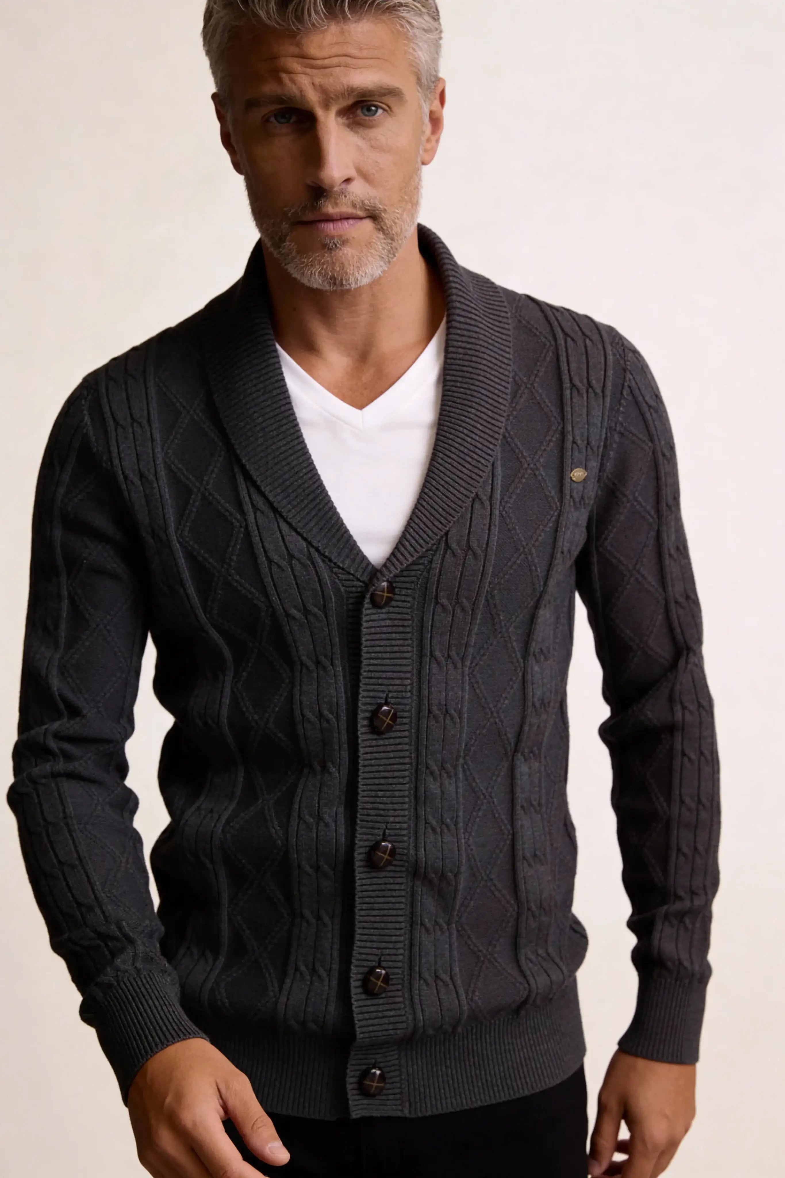 Millfield Oat Diamond Cardigan