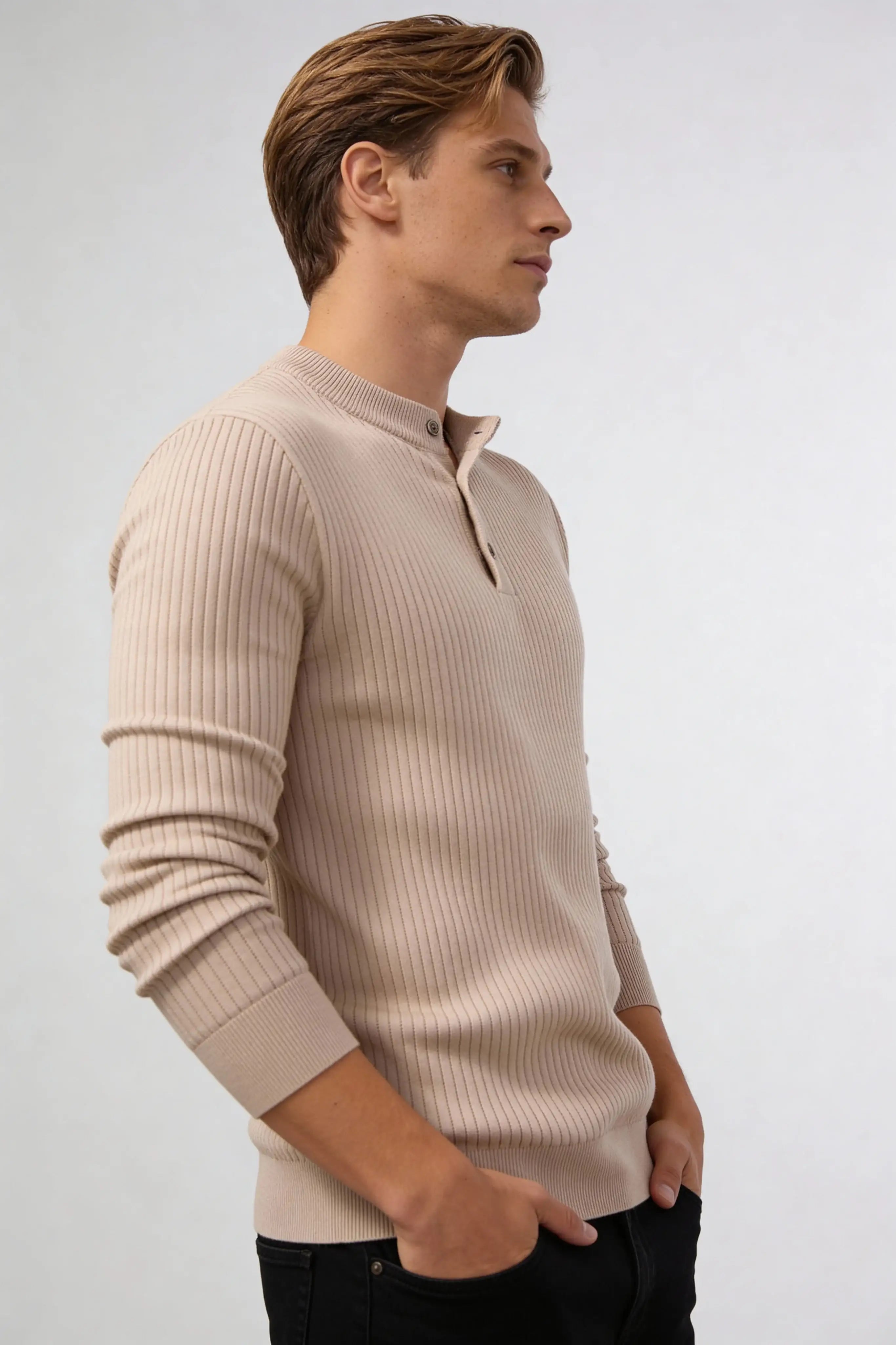 Millfield Stone Ribbed Henley